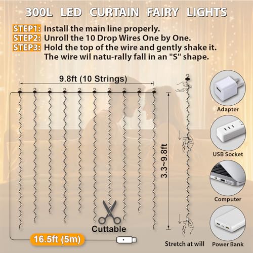 2 Pack 300LED Fairy Curtain Lights (2 Count)