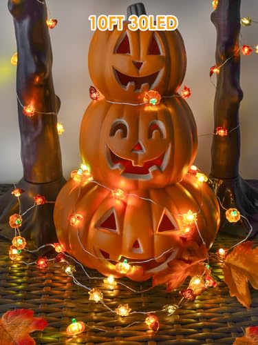 Fall Decor 3D Pumpkin Acorn Maple Leaf Fairy Lights Battery Operated Remote