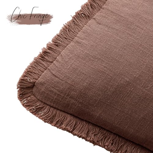 Decorative Linen Fringe Throw Pillow Covers 16×16 Inch (2 Count)