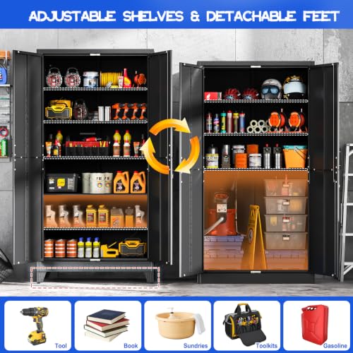 79" Tall Metal Pantry Storage Cabinet with Lock