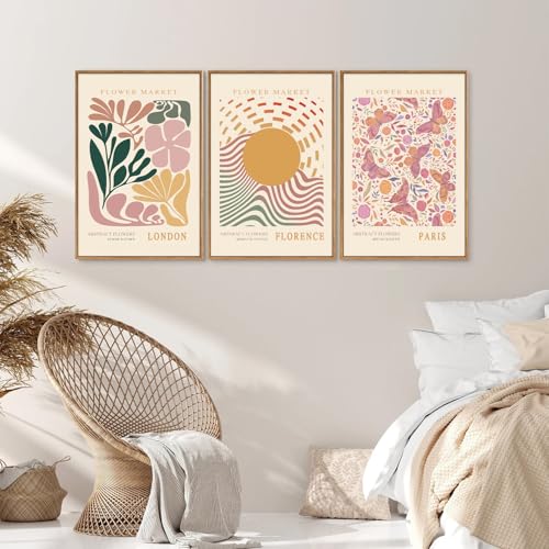 Boho Flower Market Framed Canvas Wall Art Set (3 Count)