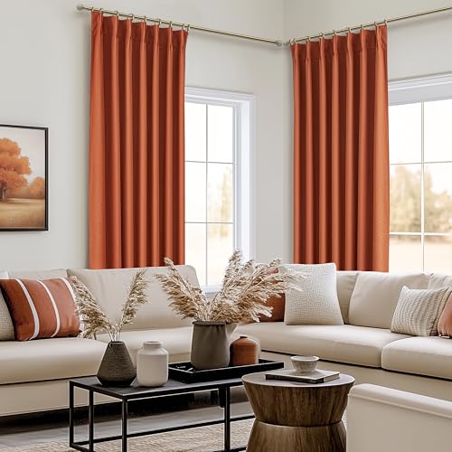 Fall Burnt Orange Curtains Pinch Pleated Blackout 90 Inches Long 2 Panels Set