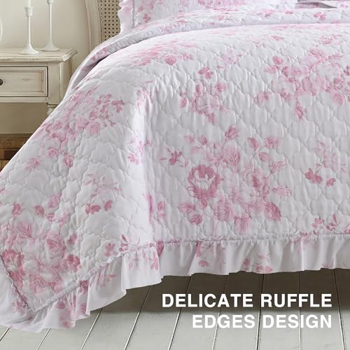 Pink Ruffled Quilt Twin Size with 1 Pillow Sham