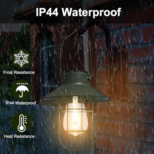 Solar Lanterns Outdoor Metal Solar Powered Hanging Lights Waterproof for Wall Barn Yard Garden Patio Garage Balcony Porch Fence Decor (2 Count)