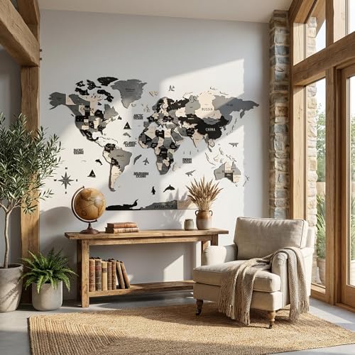 3D Wooden World Wall Art