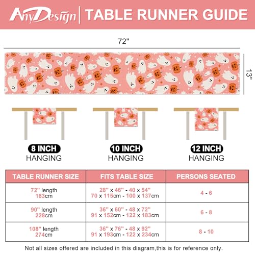 Pink Halloween Table Runner Cute Ghost Table Cover Spooky Halloween Kitchen Dining Decoration for Indoor Outdoor Home Party Supplies