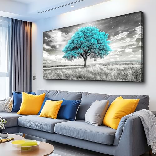 Blue Tree Wall Artist Decorated Painting Full Of Stars Black And White Oil Painting Modern Print Canvas Aesthetics Living Room Decoration Bedroom Bathroom Office Wall Decoration 24 X 48 In