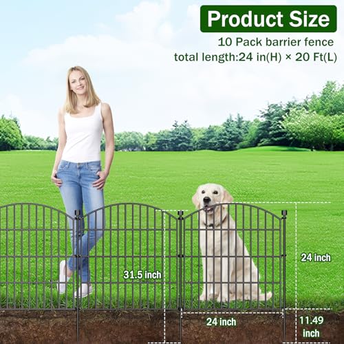 10 Panel No Dig Decorative Garden Fence 24" H x 20'L Outdoor Dog Barrier (40 Sq Ft)
