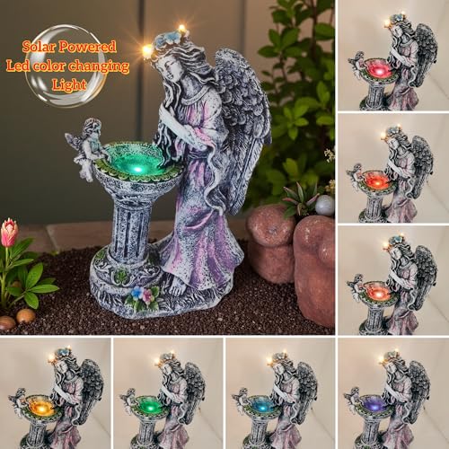Solar Angel Decor 12 Inch Fairy Resin Outdoor Statue with Fountain Light