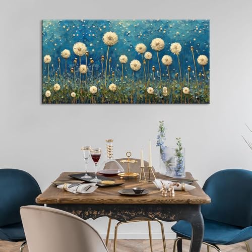 Teal Dandelion Wall Art for Living Room Abstract Blowball Canvas Painting Prints Large Flower Floral Grassland Bedroom Decoration Modern Artwork Decor