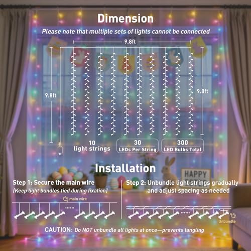 300LED Curtain Lights for Easter Decor (9.8 Foot)