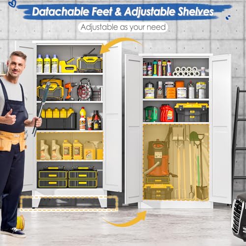 71" Tall Metal Storage Cabinet with 2 Doors and 4 Adjustable Shelves
