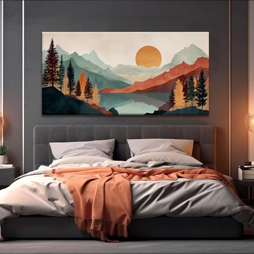 Mountain Modern Abstract Boho Wall Art For Living Room 24×48 In