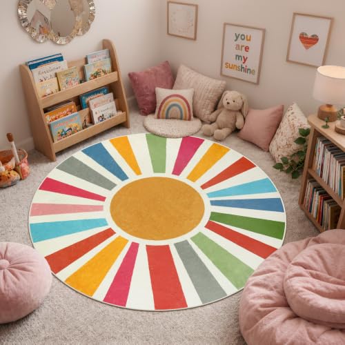Boho Washable Rug 5 Ft Round Area Rug for Bedroom