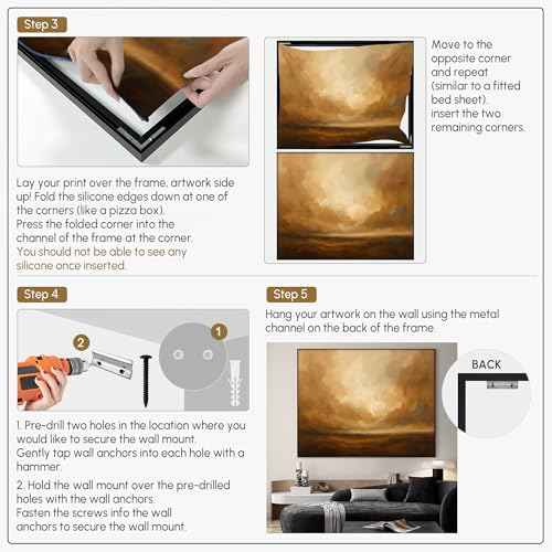 36"x46" Extra Large Framed Wall Art Golden Horizon Abstract Landscape Warm Brown and Amber Sky Illustration for Home Living Room Bedroom Decor