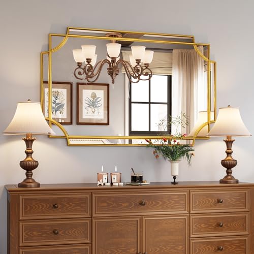 30"x46" Gold Foil Scalloped Edge Decorative Vanity Wall Mirror