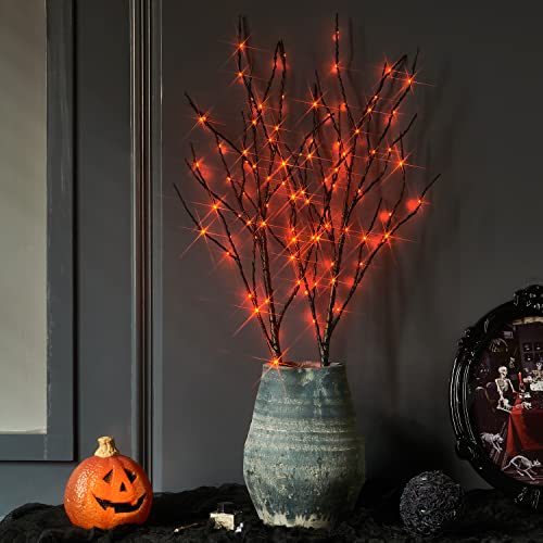 Halloween Lighted Branches with Timer 100 LED Orange Fairy Lights 32IN