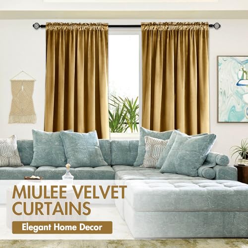 Golden Blackout Velvet Curtains Drapes 96 Inch Long 52"x96" Bedroom (2 Count)