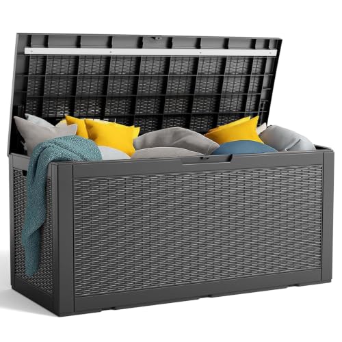 100 Gallon Deck Box Lockable Waterproof Outdoor Storage Black