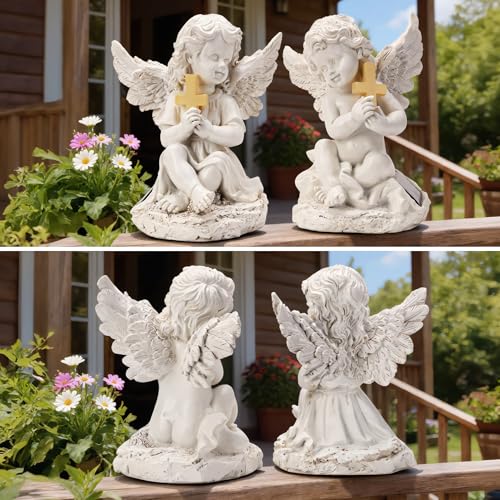 Solar Garden Statues Angel with Cross