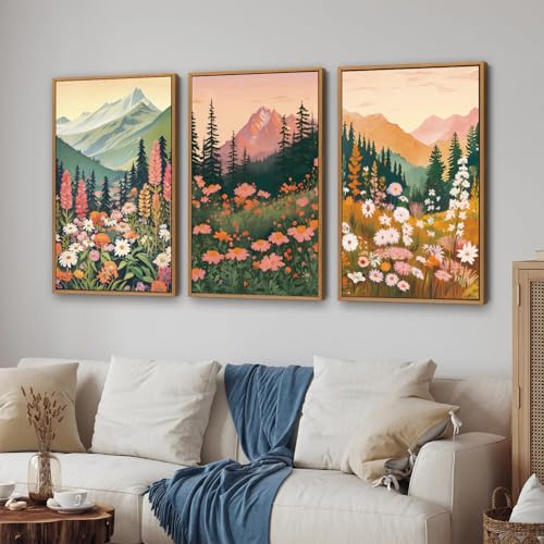 Large Boho Mountain Framed Canvas Wall Art Set of 3 (3 Count)