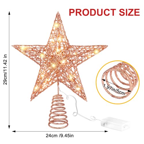 11.8’’ Christmas Tree Topper Rose Gold Star Treetop Toppers with 20 Lights