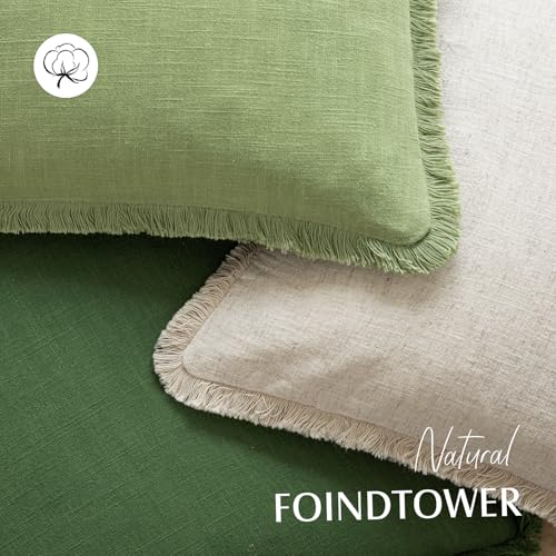 Boho Linen Fringe Lumbar Throw Pillow Covers 12×20 Lime Green (2 Count)