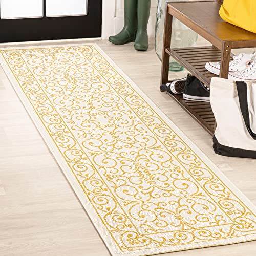 Vintage Filigree Indoor Outdoor Runner Rug 2X8 Cream