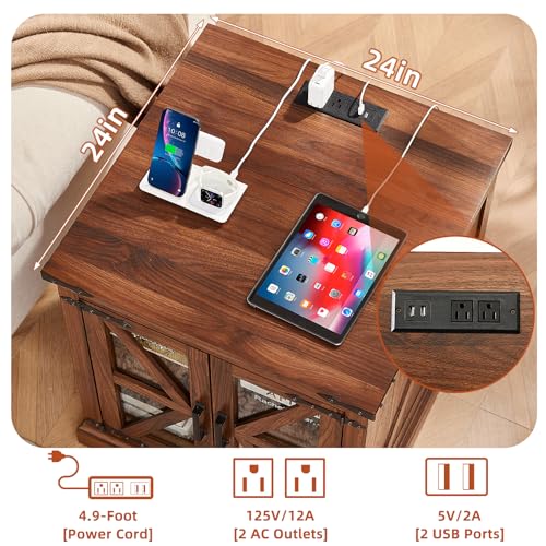 24'' End Table with Charger for Living Room