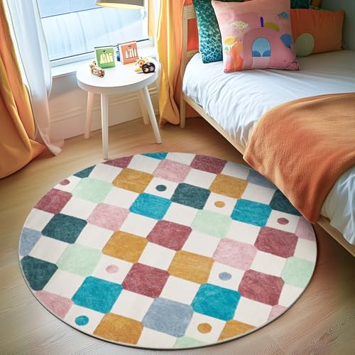 Round Kids Rug 5ft Washable Playroom Colorful Play Mat Confetti (19.63 Sq Ft)
