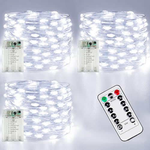 3 Pack Fairy Lights Battery Operated with Remote Twinkle Lights Cool White (3 Count)