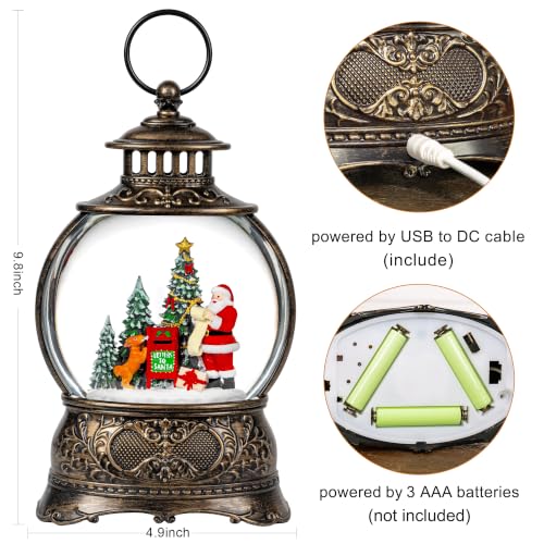 Christmas Snow Globes Christmas Water Lantern with Vintage Santa & Letters to Santa Mailbox Scene Music & 6H Timer USB Lined