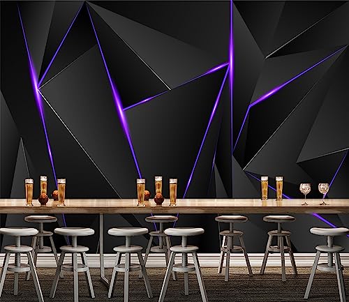 3D Black and Purple Geometric Wallpaper Mural for Game Room (129.71 Sq Ft)