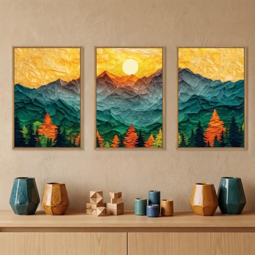 Abstract Boho Mountain Framed Canvas Wall Art Set
