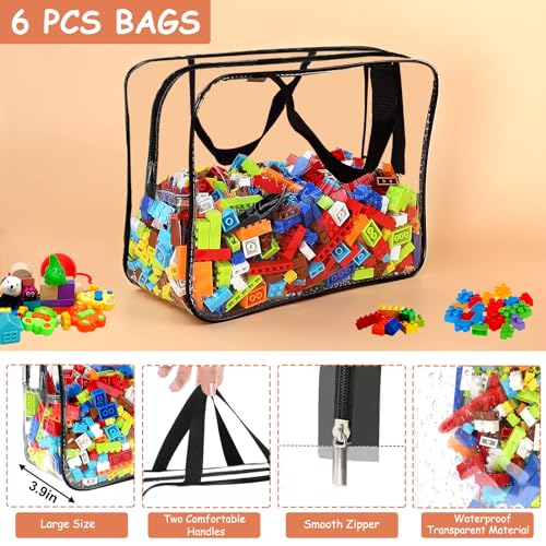 6 Packs Large Toy Storage Bags with Labels Reusable Clear Toy Organizer (6 Count)