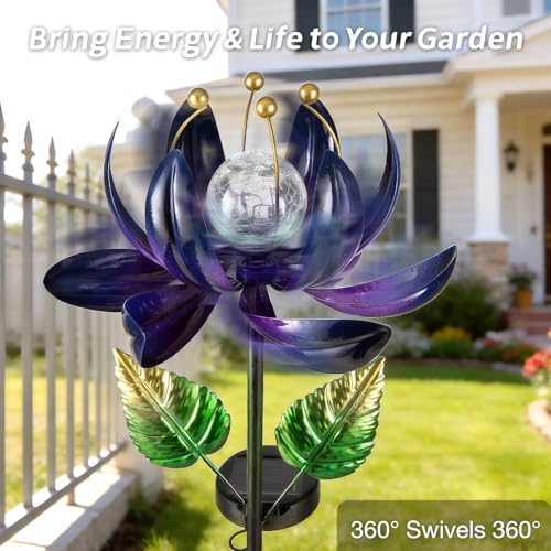 Solar Purple Metal Flower Wind Spinners