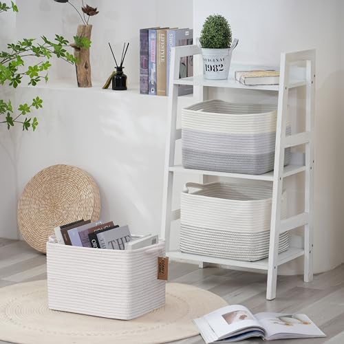 Cotton Rope Woven Basket with Handles for Shelves