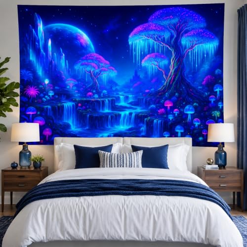 Blacklight Tapestry Forest Waterfall Wall Hanging 78 x 59 Inch