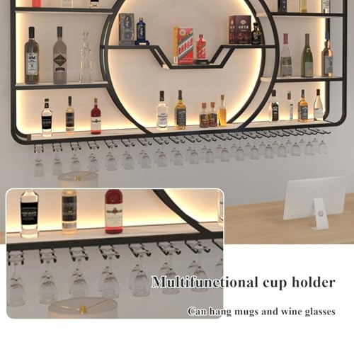 3 Tiers Metal Wine Rack Wall Mounted Modern With LED Light With Wine Glass Holder Large Liquor Bar Display Shelf