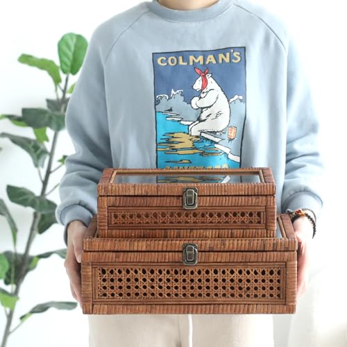 Set of 2 Rattan and Cane Stacking Boxes