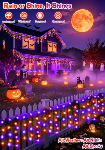 66FT 640LED Orange Purple Halloween Lights Outdoor 8 Modes Plug