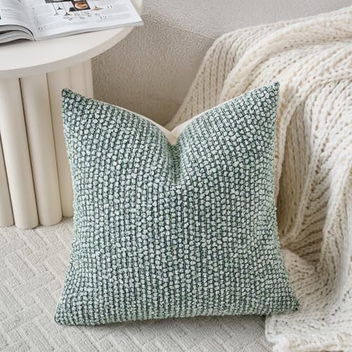 Striped Throw Pillow Covers 18x18 Set of 2 Green Textured Boucle Chic Morden Boho Accent Farmhouse Square Decorative Couch Pillow Covers for Home Decor Bed Sofa Living Room (2 Count)