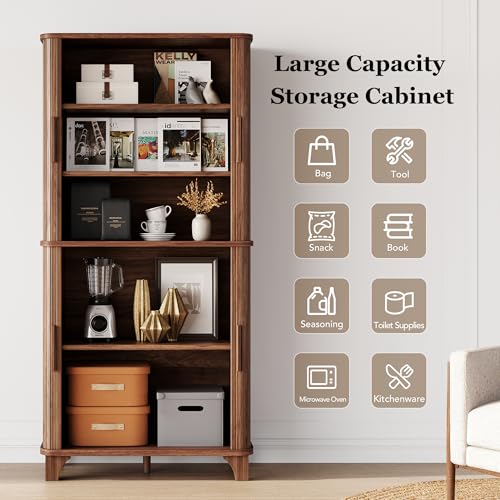 69" Tall Kitchen Pantry Storage Cabinet with Sliding Door