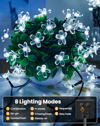 2 Pack Total 52FT 120 LED Solar String Lights Flower Outdoor Waterproof Fairy Lights for Garden Yard Fence Patio Christmas Tree Wedding Party Decor (120 Count)