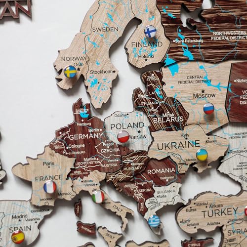 Handmade 3D Wood World Map Wall Art Large Wall Decor Track Your World Travels