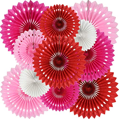 Honeycomb Round Paper Fans Red Pink Mix Hanging Party Decoration (9 Count)