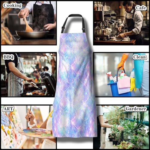 Garden Apron for Men Mermaid Galaxy Vintage Aprons for Women for Kitchen Cooking Restaurant BBQ Painting Crafting Gardening 27”