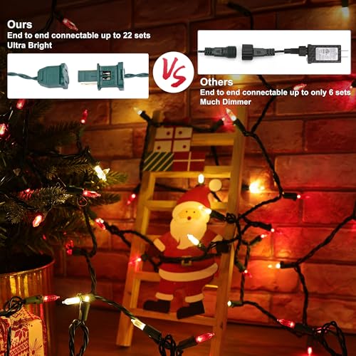 Red & Warm White Christmas Lights Connectable (100 Count)