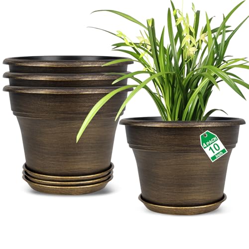 Plant Planters Pots Set of 4 Pack 10 Inch (4 Count)