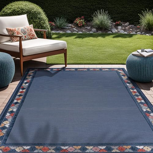 Outdoor Rug 8x10 Modern Bordered Area Rugs for Indoor and Outdoor Patio Easy to Clean Non Shedding Living Room Porch Garden Washable Outside Carpet